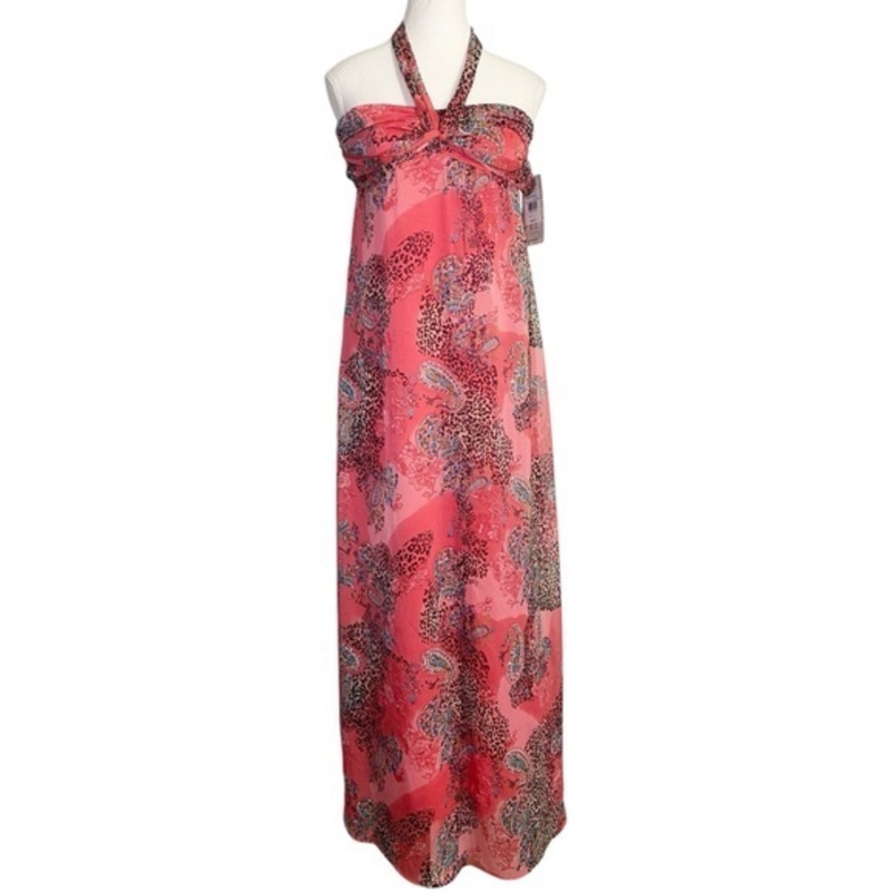 Love, Fire Pink Leopard Print Halter Maxi Dress NWT